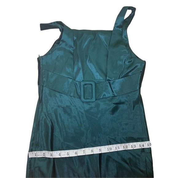 Mono New York Green Velvet Dress Belt Buckle Strap Front Slit Size 7/8 Formal - Picture 3 of 5